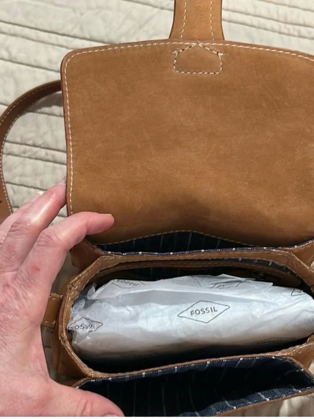 Fossil Tan Leather Crossbody with Matching Wallet Set